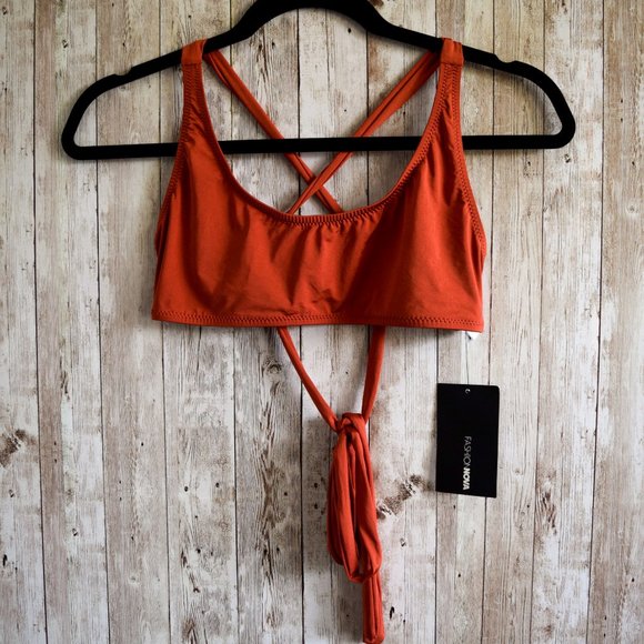 NWT Fashion Nova Rust Passiflora Bikini Top - Picture 2 of 7